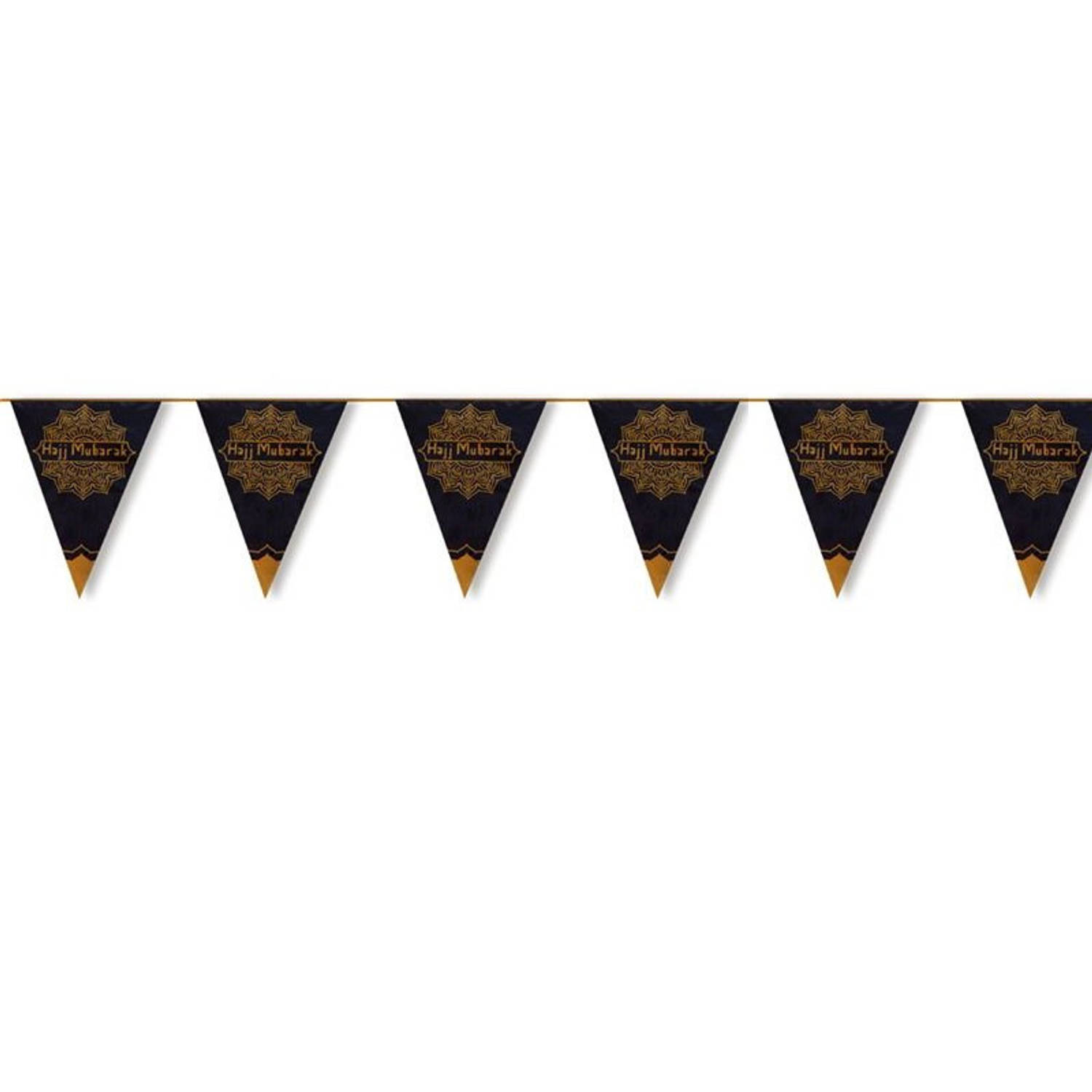 Ramadan Mubarak thema vlaggenlijn/slinger zwart/goud 6 meter - Suikerfeest/Offerfeest versieringen/decoraties