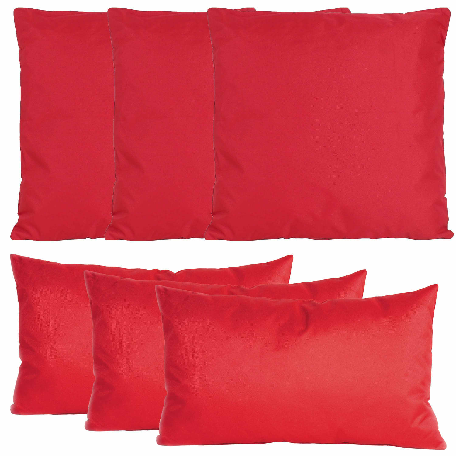Bank-tuin kussens set binnen-buiten 6x stuks -rood In 2 formaten laag-hoog Sierkussens