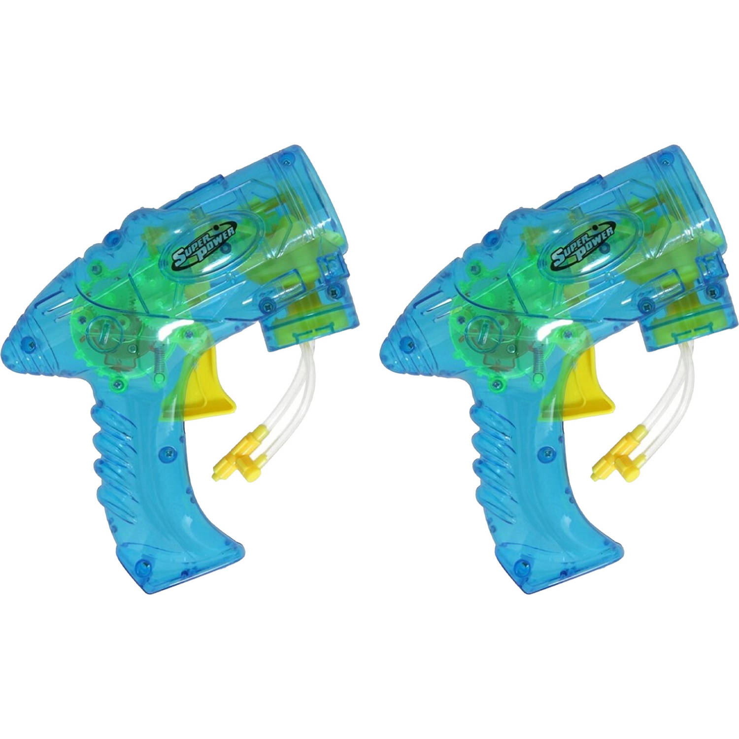 Bellenblaas speelgoed pistool 2x met vullingen blauw 15 cm plastic bellen blazen Bellenblaas