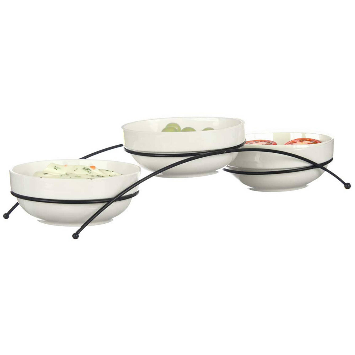 Vessia saus/snacks kommetjes/schaaltjes in standaard - wit - keramiek - set 3x stuks - D12 x 5 cm - Eettafel serveer schaaltjes