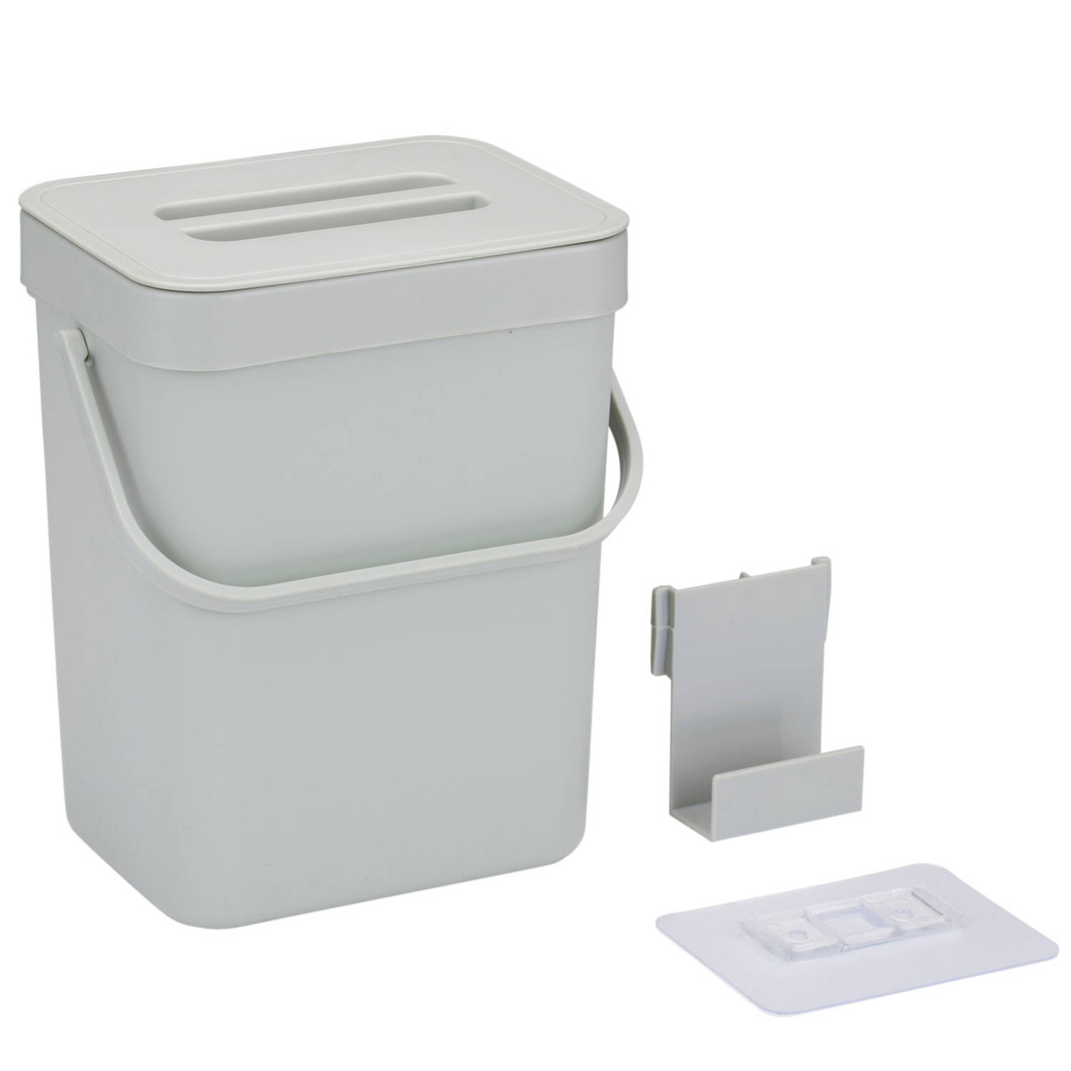 Gft afvalbakje voor aanrecht of aan keuken kastje 5L grijs afsluitbaar 24 x 19 x 14 cm Prullenbakken