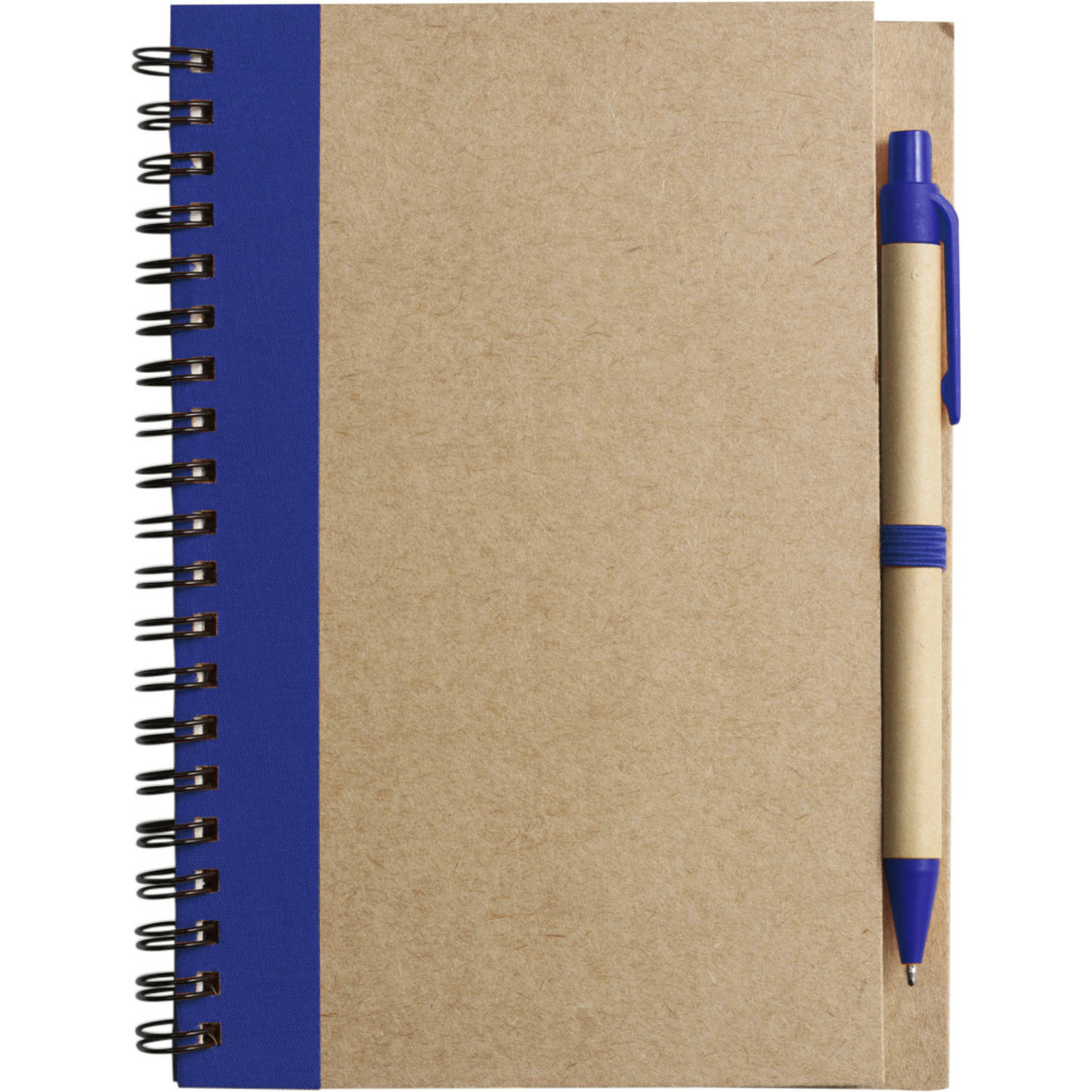 Notitie-opschrijf boekje met balpen harde kaft beige-blauw 18x13cm 60blz gelinieerd Notitieboek