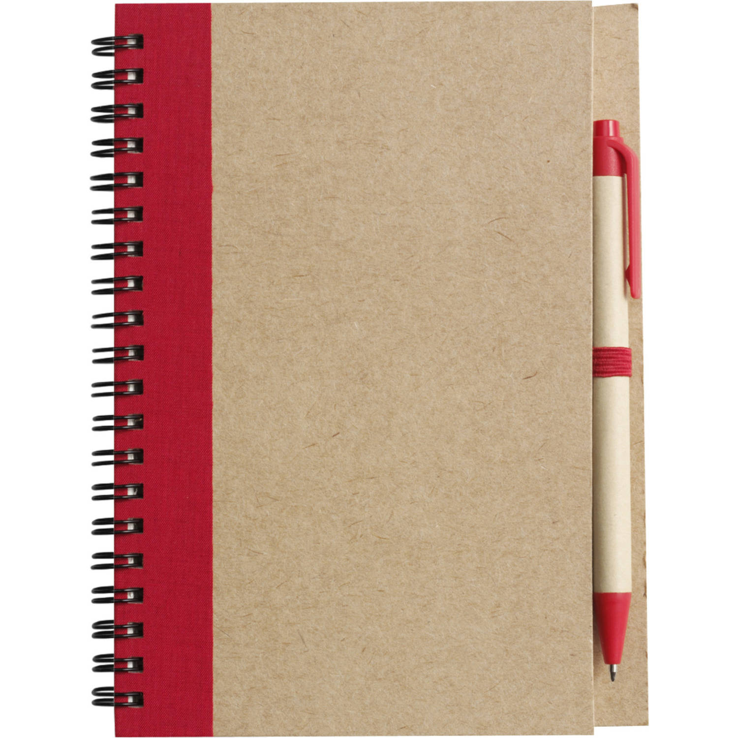 Notitie-opschrijf boekje met balpen harde kaft beige-rood 18x13cm 60blz gelinieerd Notitieboek