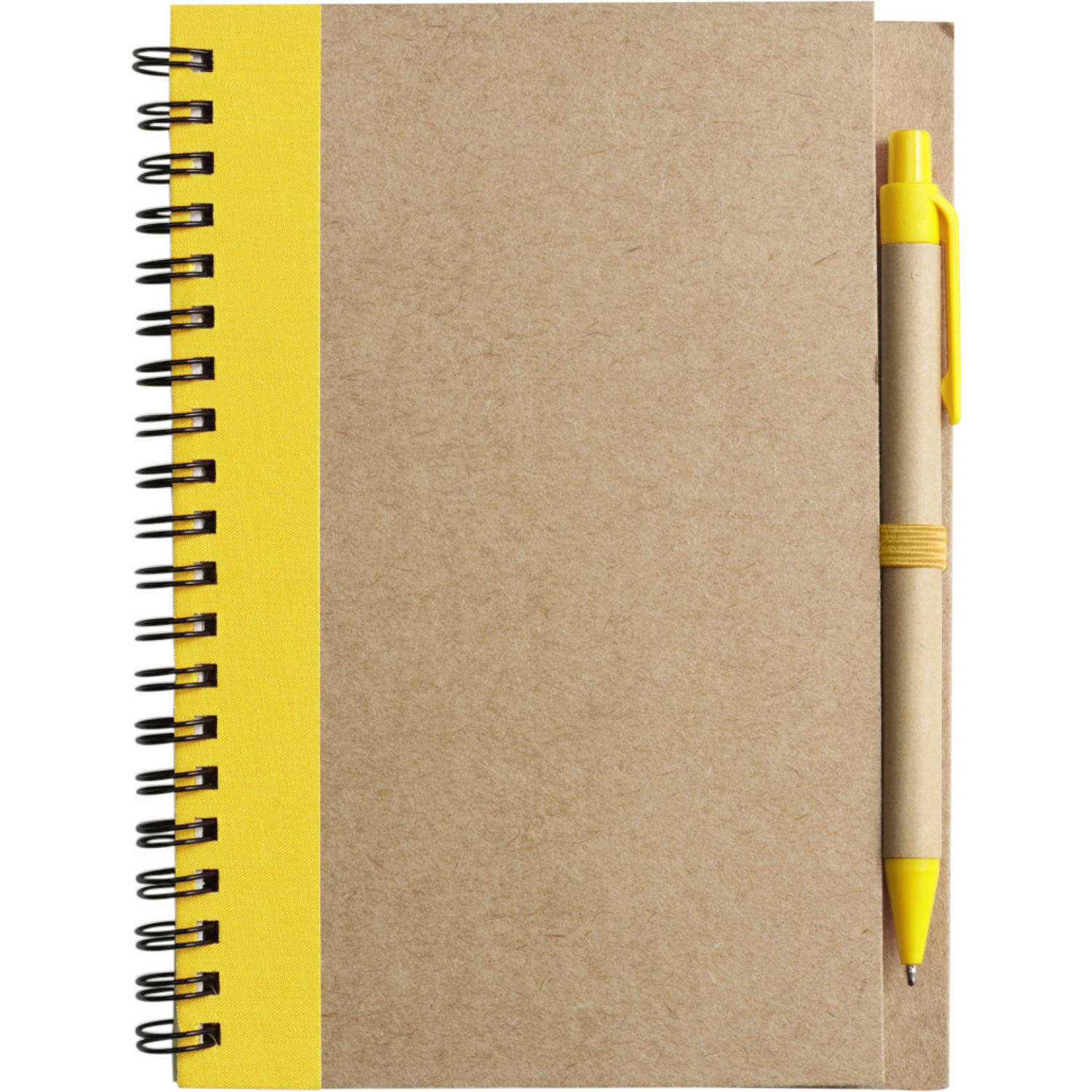Notitie-opschrijf boekje met balpen harde kaft beige-geel 18x13cm 60blz gelinieerd Notitieboek