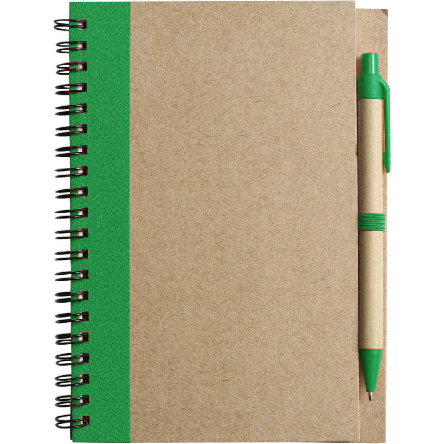 Notitie-opschrijf boekje met balpen harde kaft beige-groen 18x13cm 60blz gelinieerd Notitieboek