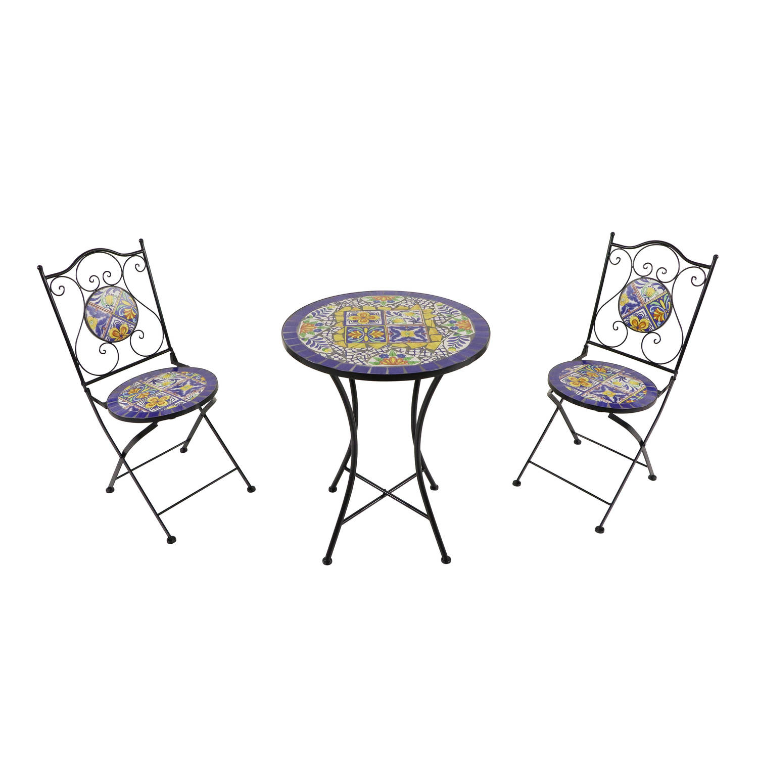 AXI Amélie 3-delige Mozaïek Bistroset Blauw/geel – Mediterrane stijl - Metalen frame met keramische tegeltjes – Balkonset 2 stoelen en tafel