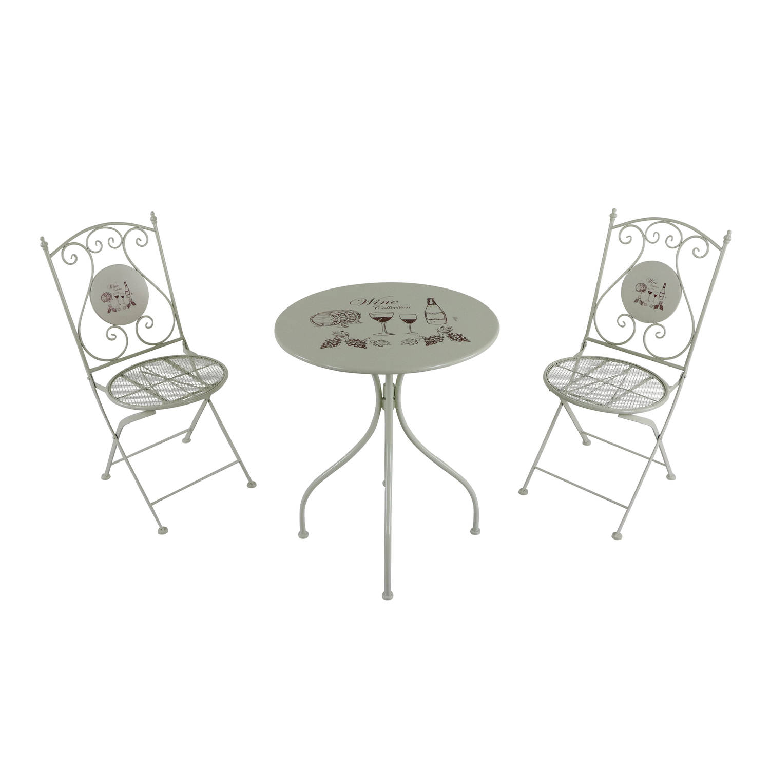 AXI Maxime 3-delige metalen Bistroset Wijn Crème – Gepoedercoat metalen frame – Balkonset 2 stoelen en tafel