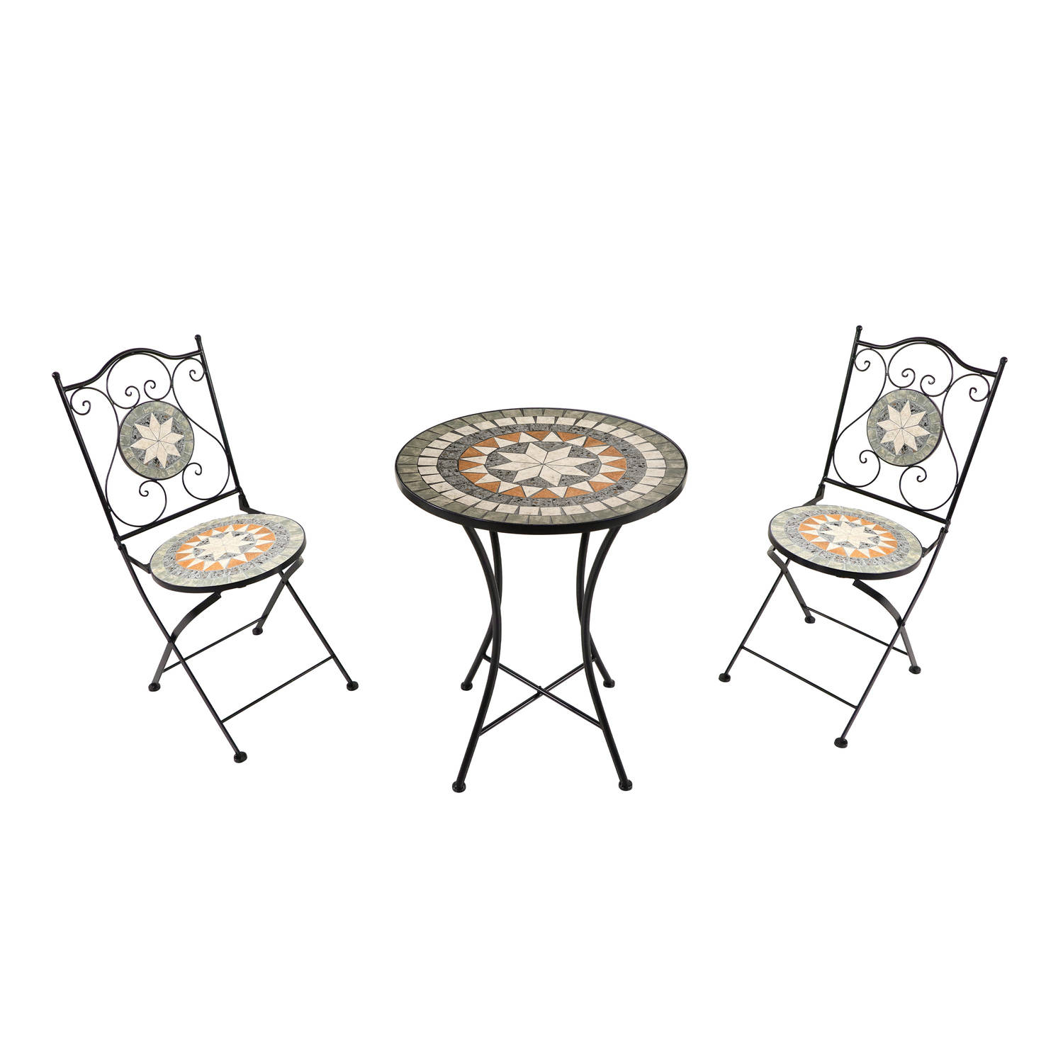 AXI Amélie 3-delige Mozaïek Bistroset Ster Grijs/bruin – Metalen frame met keramische tegel – Balkonset 2 stoelen en tafel