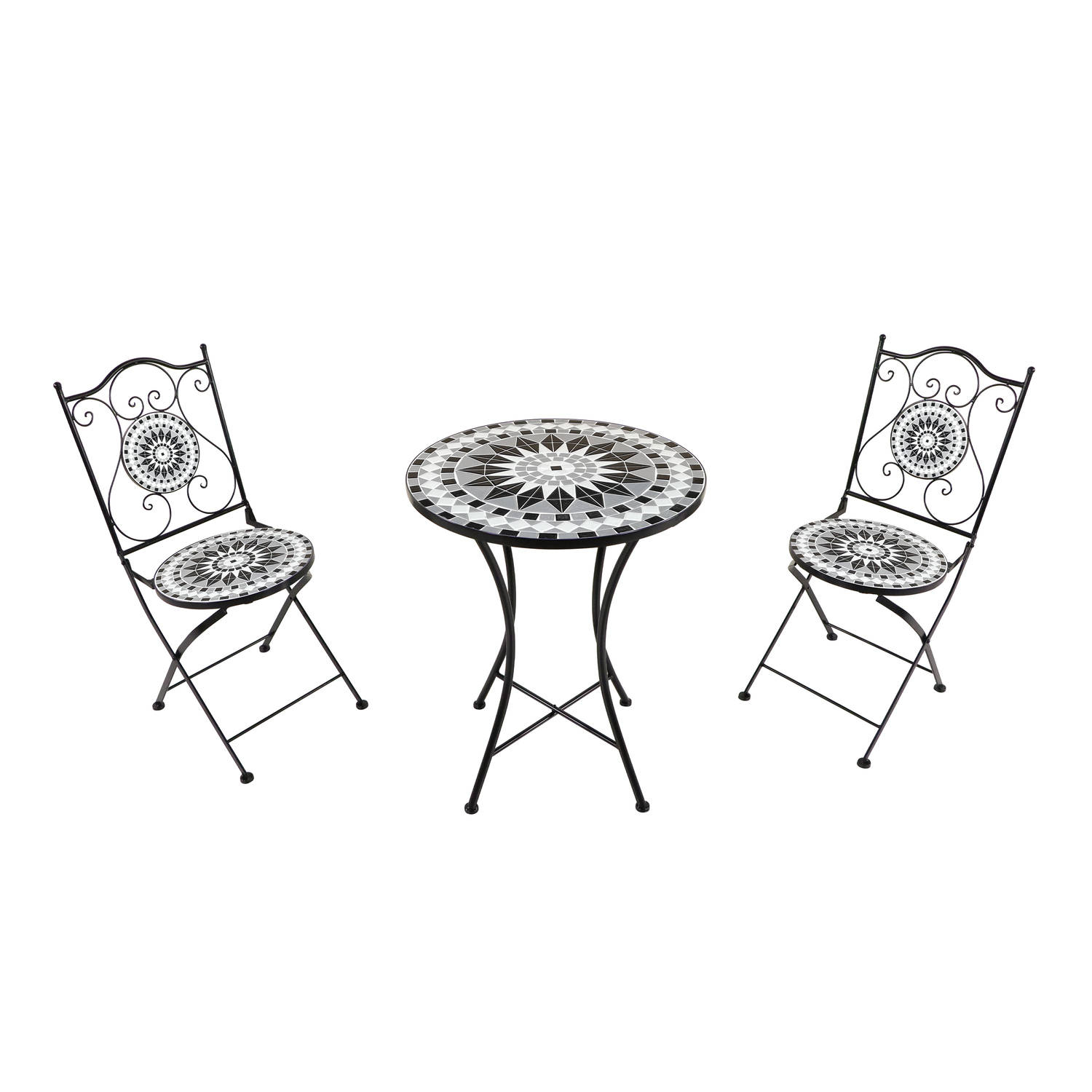 AXI Amélie 3-delige Mozaïek Bistroset Zwart/wit – Metalen frame met keramische tegel – Balkonset 2 stoelen en tafel