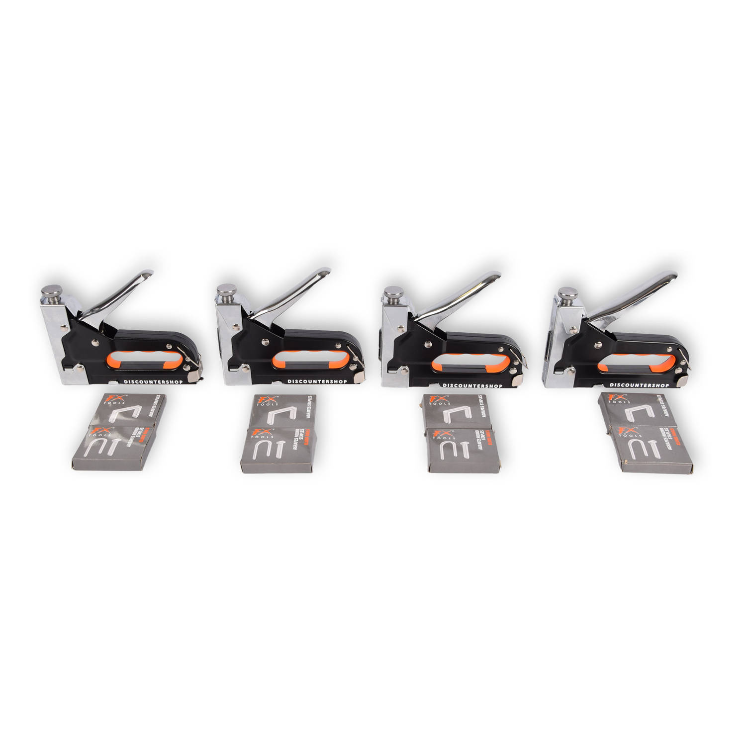 4 stuks Krachtig Nietpistool met Nietjes Robuuste Nietmachine Oranje & Zwart Compact Design 15.5 cm 