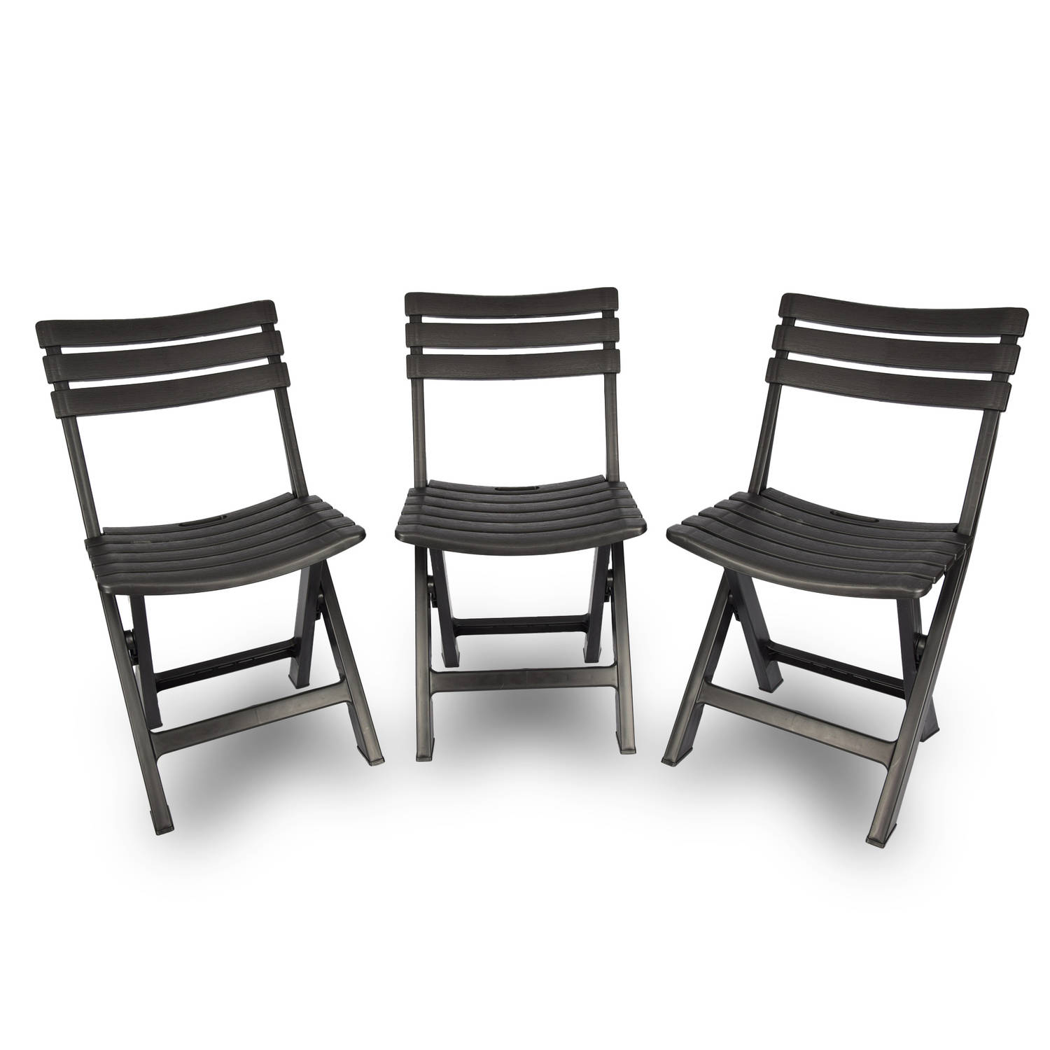 Set van 3 Zwarte Opvouwbare Klapstoelen - Lichtgewicht, Waterbestendig - Geschikt voor Binnen en Buiten - 41x34x78 cm - Plastic - Bijzetstoelen