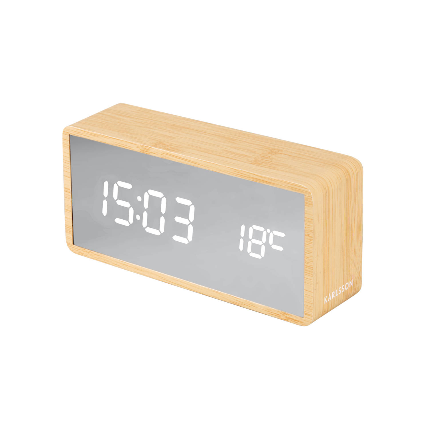 Karlsson Alarm clock Silver Mirror LED light wood veneer