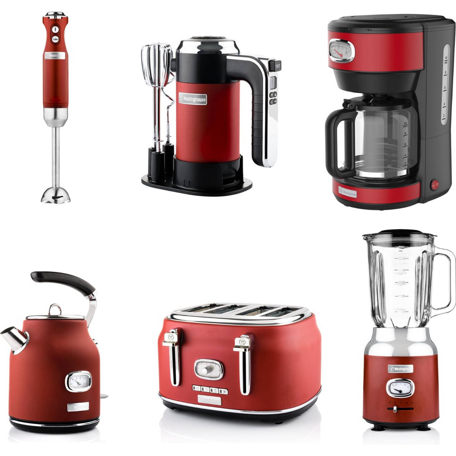 Westinghouse Retro Handmixer+Staafmixer+Blender+Waterkoker+Broodrooster 4 Sleuven+Koffiezetapparaat 