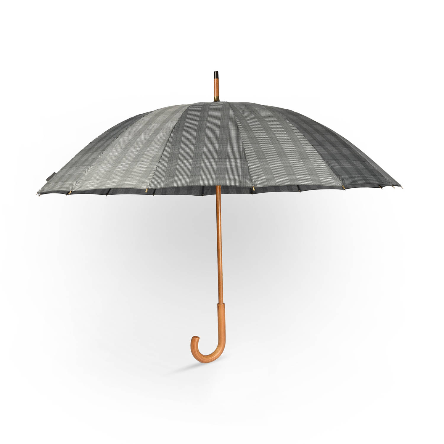Grote Grijs Paraplu met Houten Handgreep - Automatisch Windproof - Ø102cm - Geïnspireerd door Prince of Wales Check - Polyester Pongee & Fiberglass