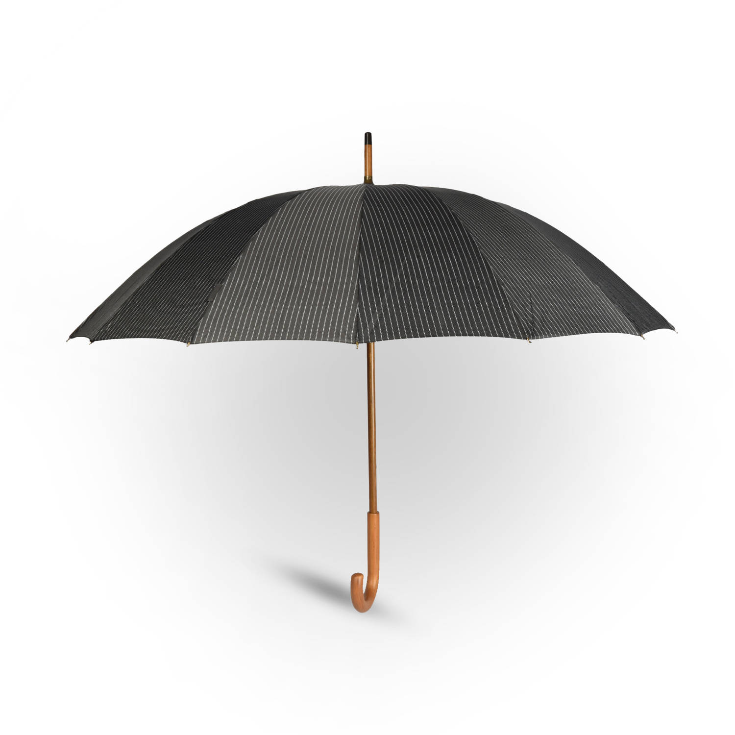 Grote Grijze Paraplu met Houten Handgreep | Windproof - Ø102cm | Unisex Pin Stripe Design - Polyester Pongee & Fiberglass