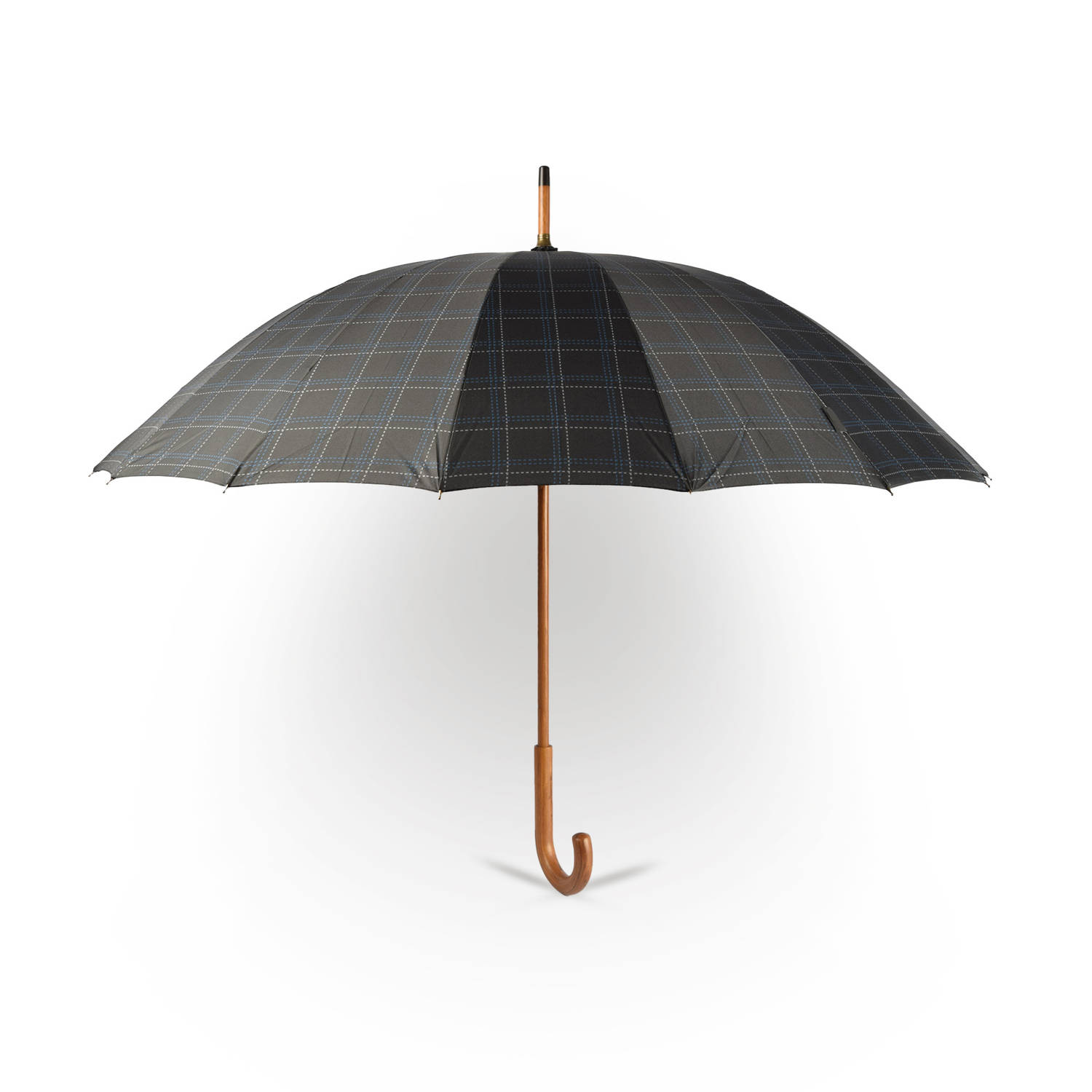 Grote Grijs Paraplu met Houten Handgreep - Automatisch Windproof - Ø102cm - Geïnspireerd door Prince of Wales Check - Polyester Pongee & Fiberglass