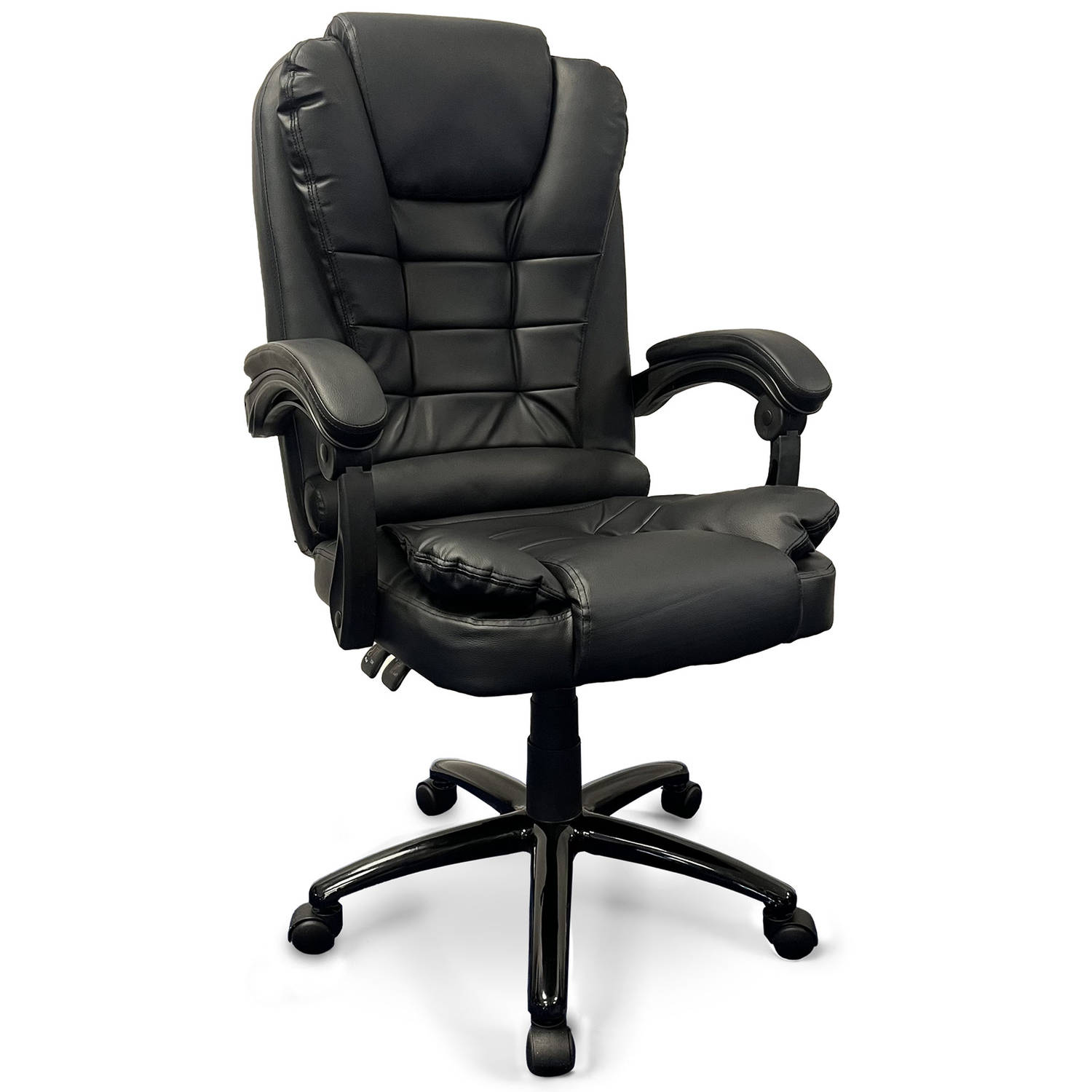 Ergodu Luxe Bureaustoel - Bureaustoel met Armleuningen - Verstelbare Kantoorstoel met Draaiwieltjes - Office Chair - In Hoogte Verstelbaar - Zwart