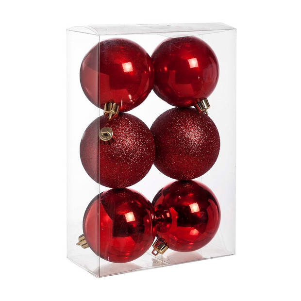 Cosy @Home Kerstballen Rood ø 8 cm - 6 Stuks