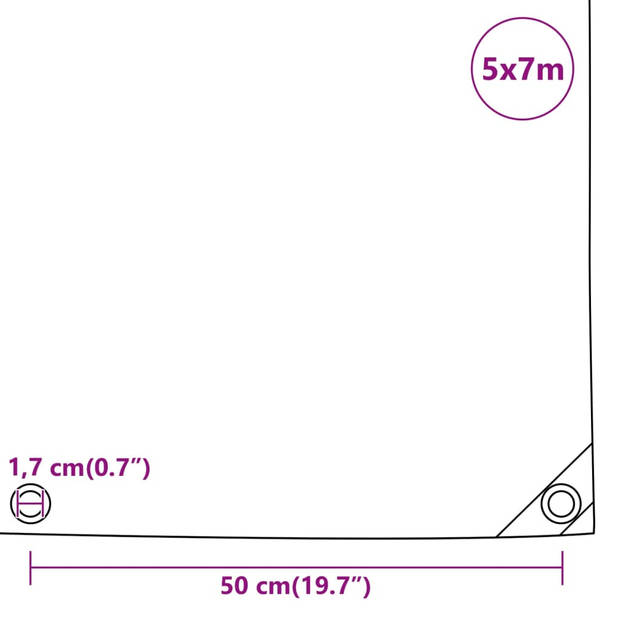 vidaXL Dekzeil 650 g/m² 5x7 m grijs