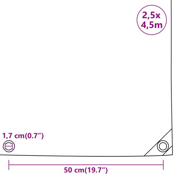 vidaXL Dekzeil 650 g/m² 2,5x4,5 m grijs