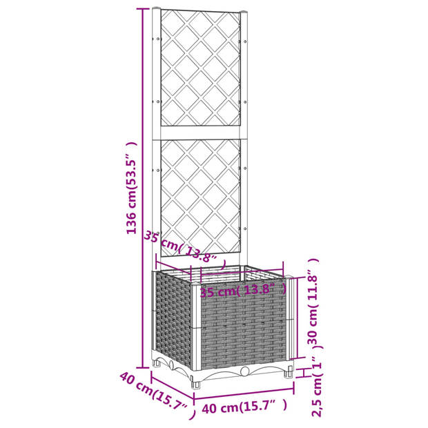 vidaXL Plantenbak met latwerk 40x40x136 cm polypropeen donkergrijs