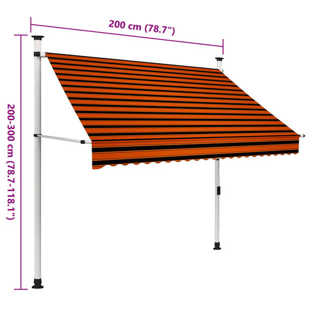 vidaXL Luifel handmatig uittrekbaar 200 cm oranje en bruin