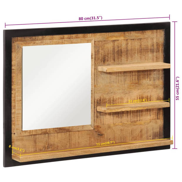 vidaXL Spiegel met schappen 80x8x55 cm glas en massief mangohout