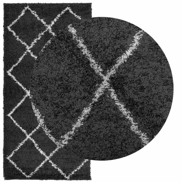 vidaXL Vloerkleed PAMPLONA shaggy hoogpolig 100x200 cm zwart en crème