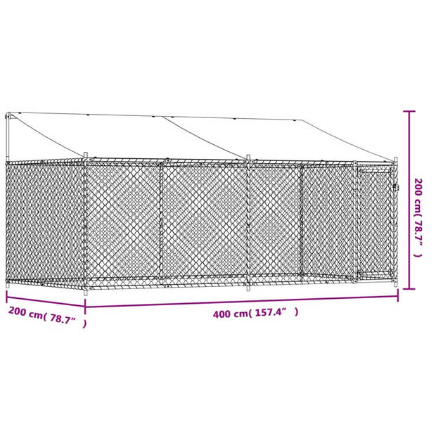 vidaXL Hondenhok met dak en deur 4x2x2 m gegalvaniseerd staal grijs