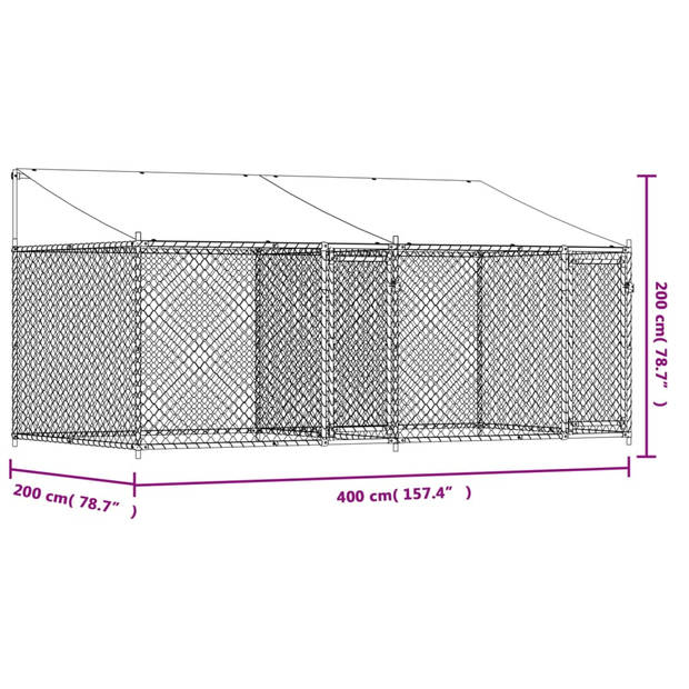 vidaXL Hondenhok met dak en deuren 4x2x2 m gegalvaniseerd staal grijs