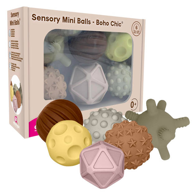 Edushape Sensorische Mini Speelgoed Ballen / Zintuig Stimulatie Boho Chic - Ø 10cm - 6 stuks