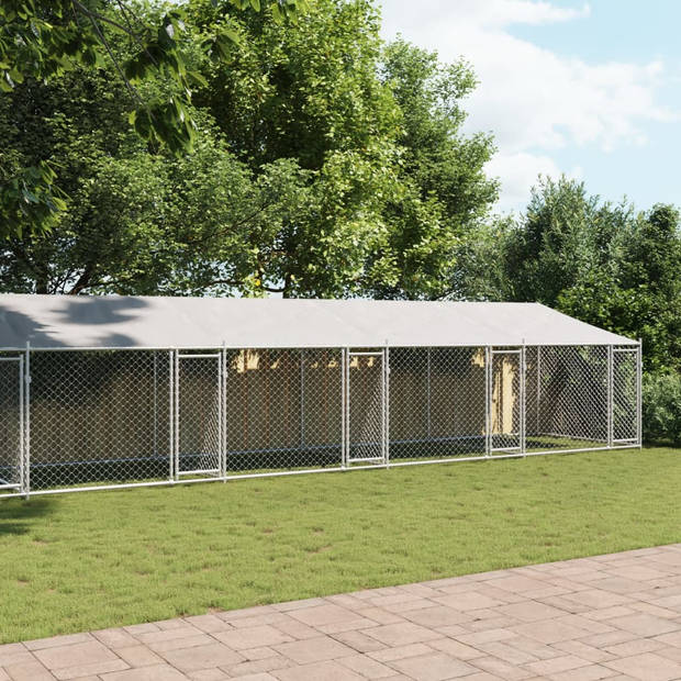 vidaXL Hondenhok met dak en deuren 10x2x2 m gegalvaniseerd staal grijs