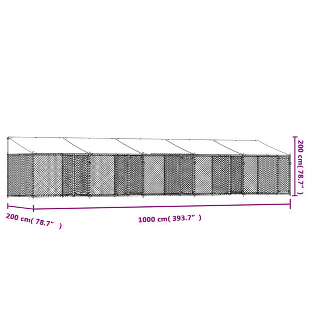 vidaXL Hondenhok met dak en deuren 10x2x2 m gegalvaniseerd staal grijs