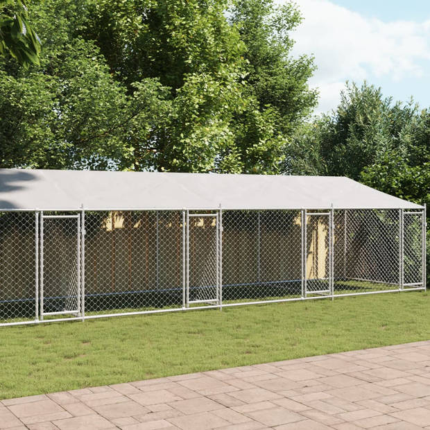 vidaXL Hondenhok met dak en deuren 10x2x2 m gegalvaniseerd staal grijs