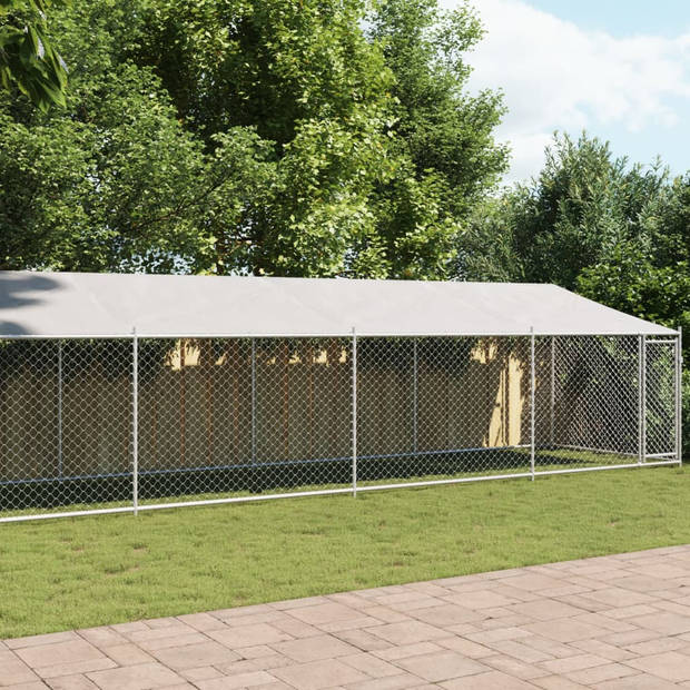 vidaXL Hondenhok met dak en deur 10x2x2 m gegalvaniseerd staal grijs