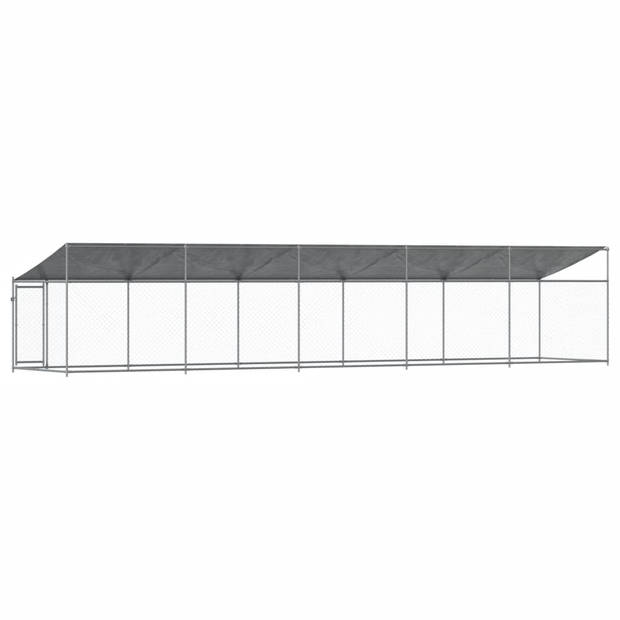 vidaXL Hondenhok met dak en deur 10x2x2 m gegalvaniseerd staal grijs