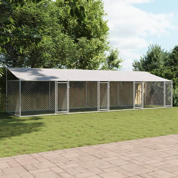 vidaXL Hondenhok met dak en deuren 8x2x2 m gegalvaniseerd staal grijs