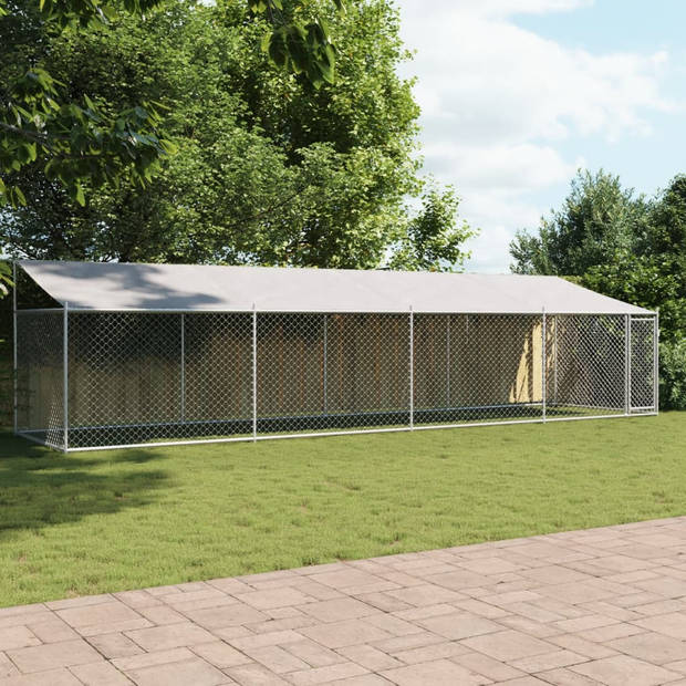 vidaXL Hondenhok met dak en deur 8x2x2 m gegalvaniseerd staal grijs