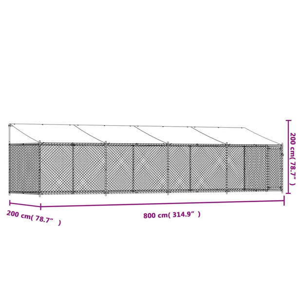 vidaXL Hondenhok met dak en deur 8x2x2 m gegalvaniseerd staal grijs