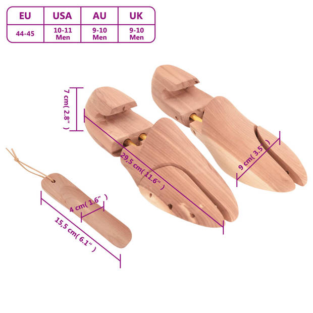 vidaXL Schoenspanner met schoenlepel EU 44-45 massief cederhout