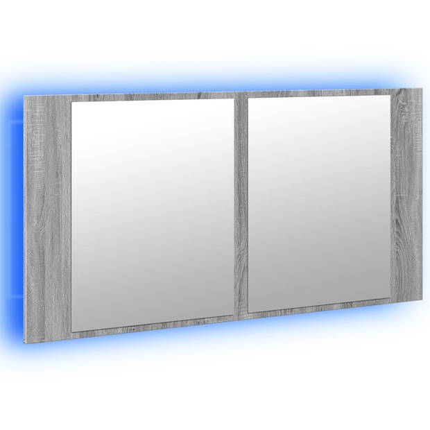 vidaXL Badkamerkast met spiegel en LED 90x12x45 cm acryl grijs sonoma