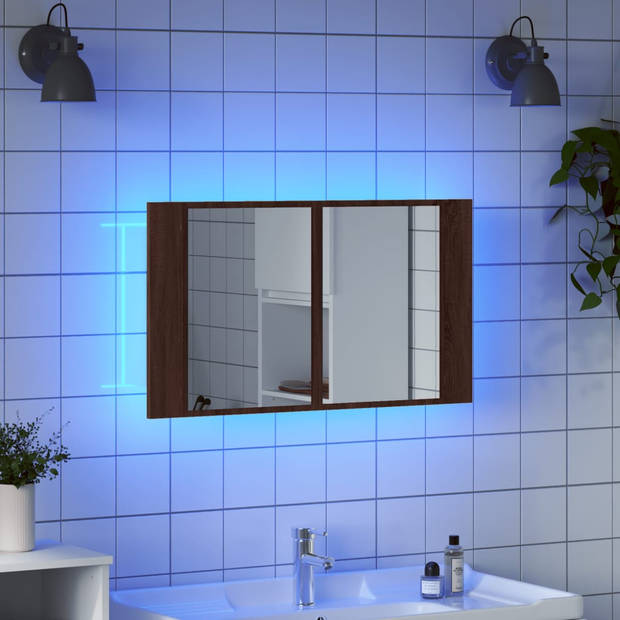 vidaXL Badkamerkast met spiegel LED 80x12x45 acryl bruin eikenkleur