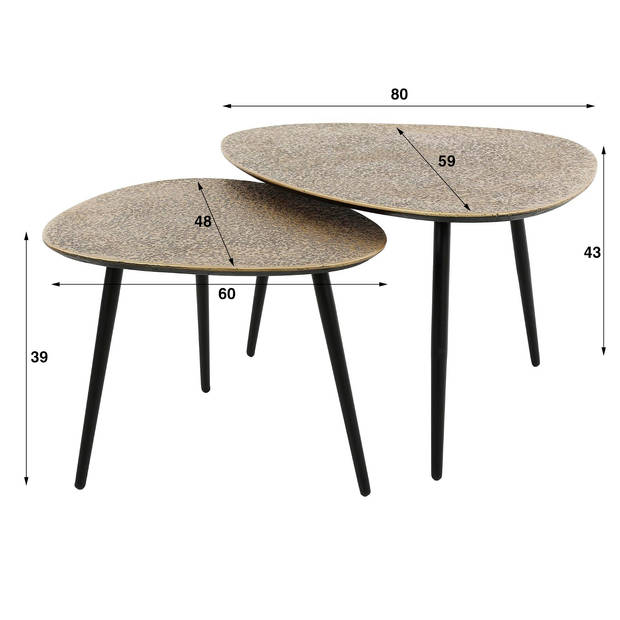 Giga Meubel - Salontafel Driehoekig Brons - Set Van 2 - 80x59x43cm