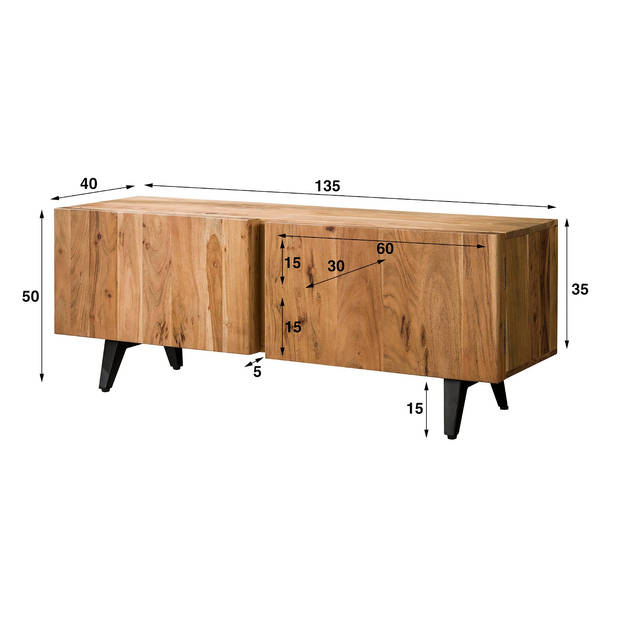 Giga Meubel - Tv-meubel Rechthoek 135cm - Naturel Acaciahout - 2-Deurs