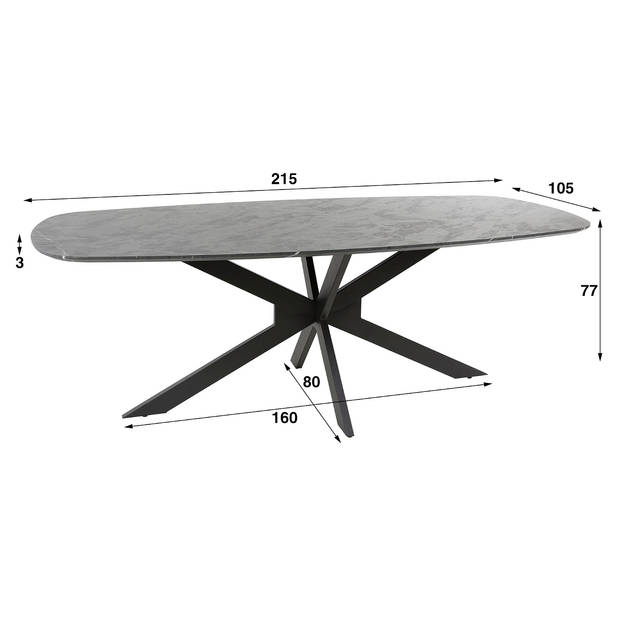 Giga Meubel - Eettafel Deens Ovaal 215cm - Zwart Marmerlook - 6-8 Personen