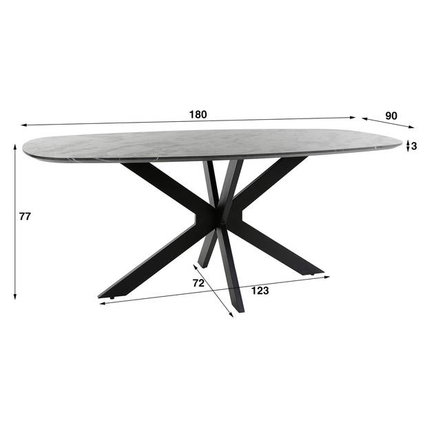 Giga Meubel - Eettafel Deens Ovaal 180cm - Zwart Marmerlook - 4-6 Personen