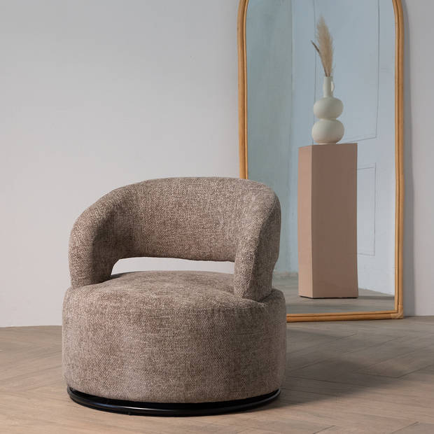 Giga Meubel - Draaifauteuil - Stof Taupe - Hoogte Rugleuning 77cm - Eliza