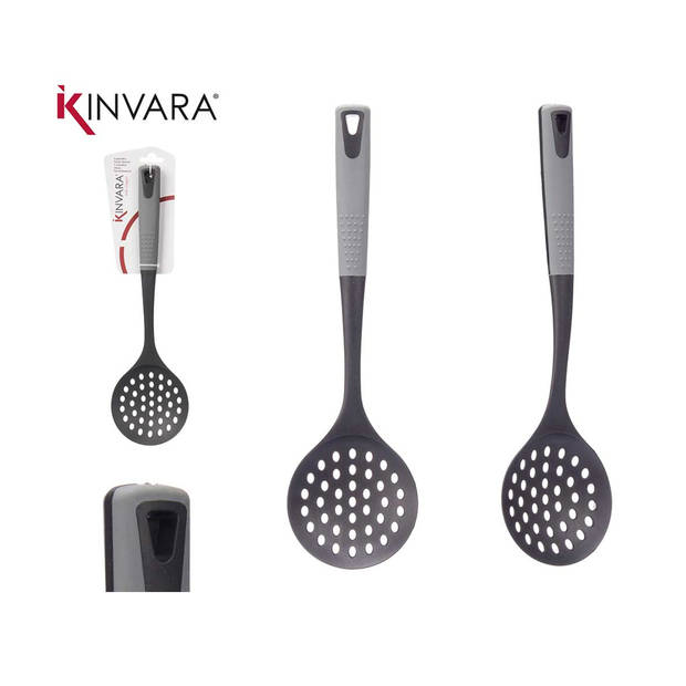 Kinvara Kook/keuken gerei - schuimspaan lepel - zwart/grijs - kunststof - 35 cm - Soeplepels