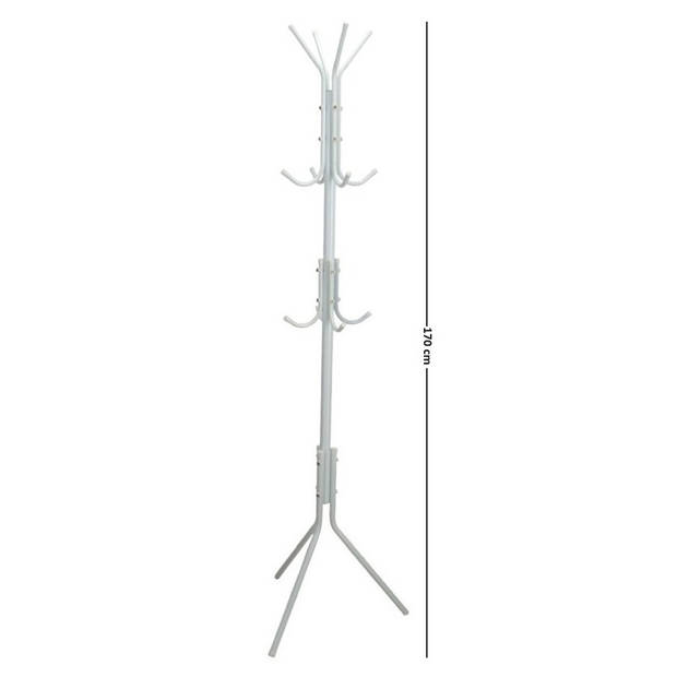 Gerimport - kapstok - wit - metaal - staand - 12 haken op 3 hoogtes - 170 cm - Kapstokken