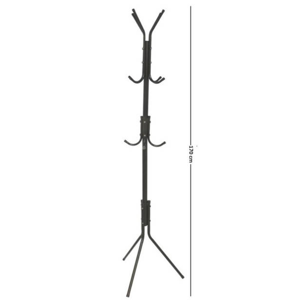 Gerimport - kapstok - zwart - metaal - staand - 12 haken op 3 hoogtes - 170 cm - Kapstokken